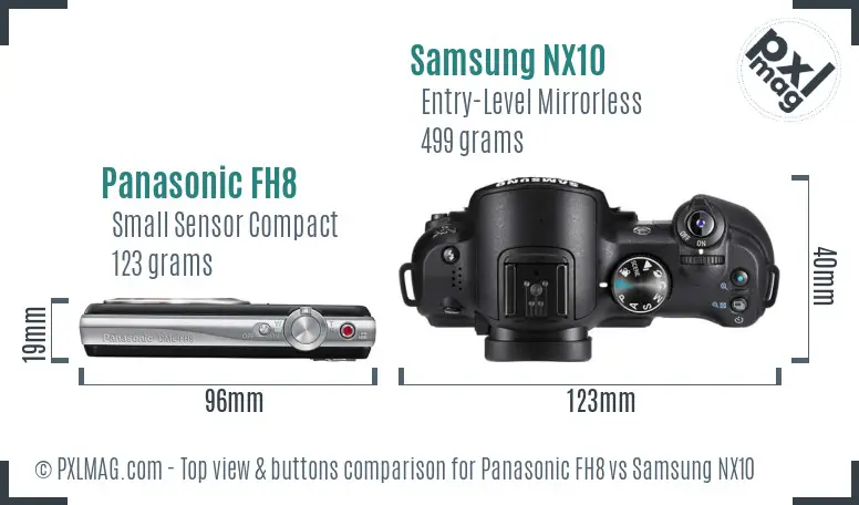 Panasonic FH8 vs Samsung NX10 top view buttons comparison