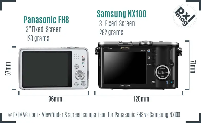 Panasonic FH8 vs Samsung NX100 Screen and Viewfinder comparison
