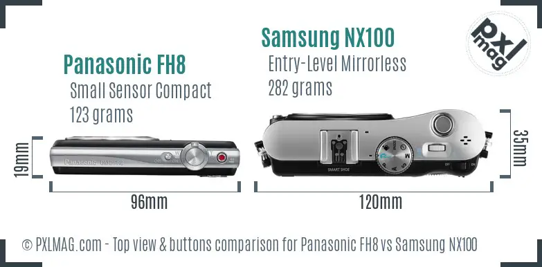 Panasonic FH8 vs Samsung NX100 top view buttons comparison