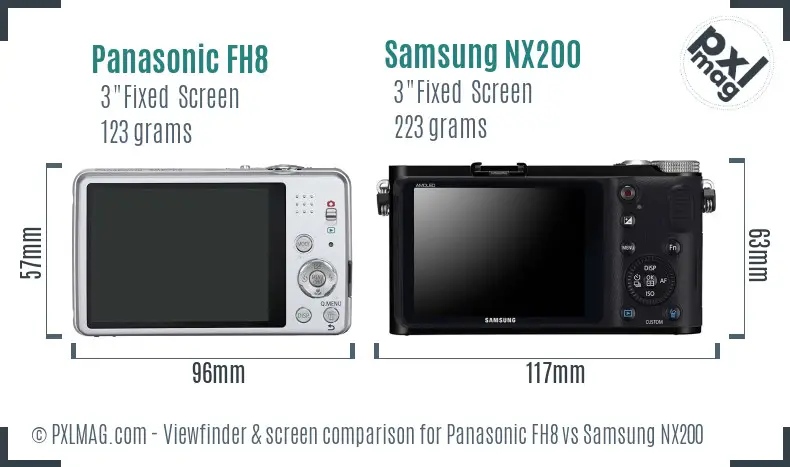 Panasonic FH8 vs Samsung NX200 Screen and Viewfinder comparison Panasonic FH8 vs Samsung NX200 Screen and Viewfinder comparison