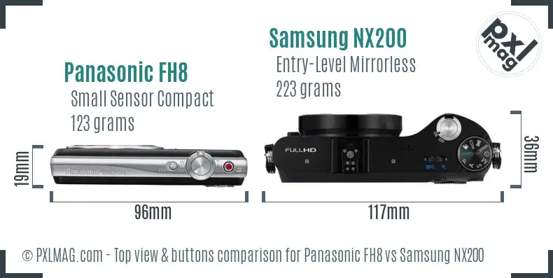 Panasonic FH8 vs Samsung NX200 top view buttons comparison Panasonic FH8 vs Samsung NX200 top view buttons comparison