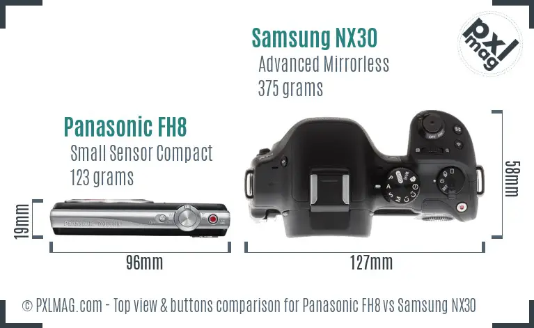 Panasonic FH8 vs Samsung NX30 top view buttons comparison Panasonic FH8 vs Samsung NX30 top view buttons comparison