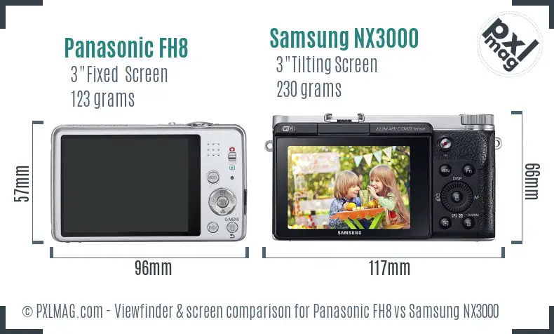 Panasonic FH8 vs Samsung NX3000 Screen and Viewfinder comparison