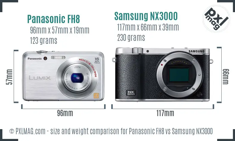 Panasonic FH8 vs Samsung NX3000 size comparison