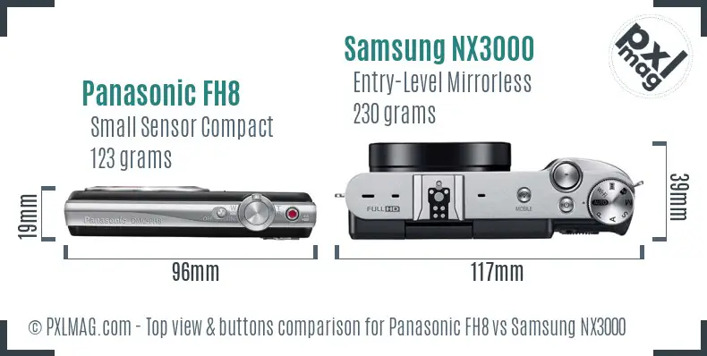 Panasonic FH8 vs Samsung NX3000 top view buttons comparison