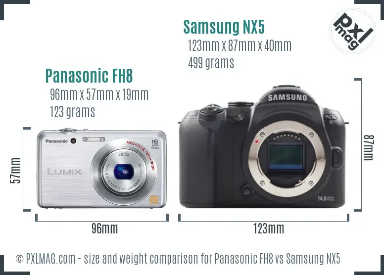 Panasonic FH8 vs Samsung NX5 size comparison