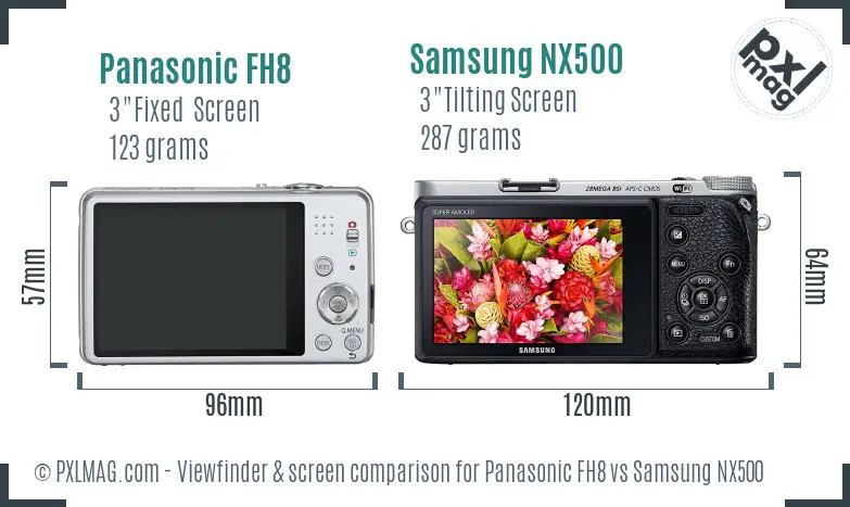 Panasonic FH8 vs Samsung NX500 Screen and Viewfinder comparison