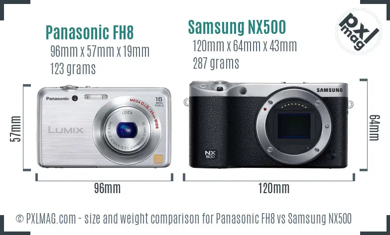 Panasonic FH8 vs Samsung NX500 size comparison