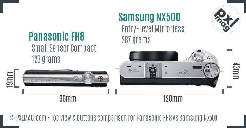 Panasonic FH8 vs Samsung NX500 top view buttons comparison