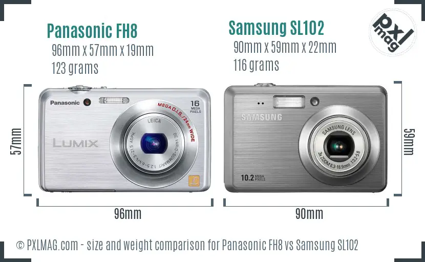 Panasonic FH8 vs Samsung SL102 size comparison