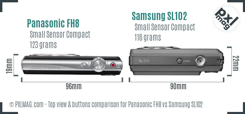 Panasonic FH8 vs Samsung SL102 top view buttons comparison