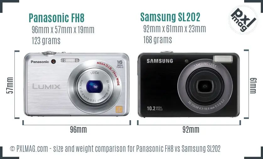 Panasonic FH8 vs Samsung SL202 size comparison