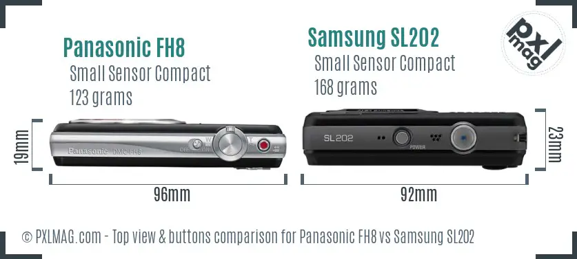 Panasonic FH8 vs Samsung SL202 top view buttons comparison