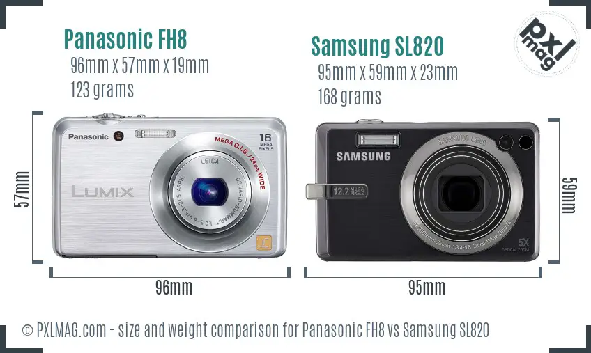 Panasonic FH8 vs Samsung SL820 size comparison