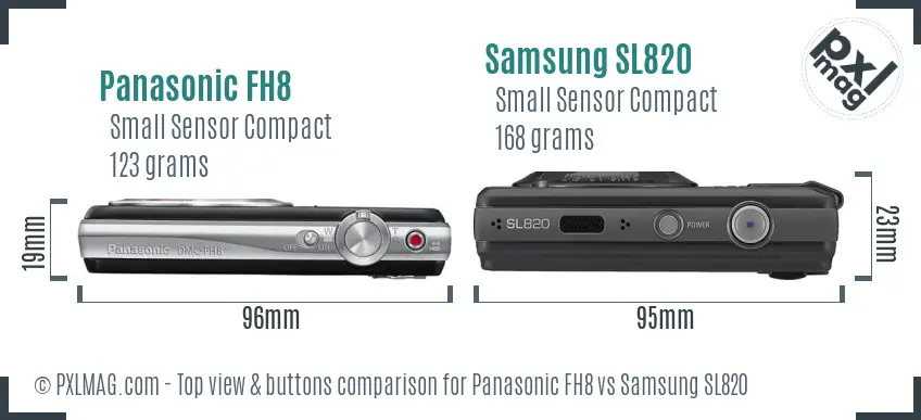 Panasonic FH8 vs Samsung SL820 top view buttons comparison