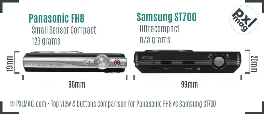 Panasonic FH8 vs Samsung ST700 top view buttons comparison Panasonic FH8 vs Samsung ST700 top view buttons comparison