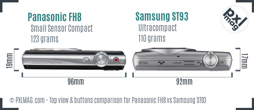 Panasonic FH8 vs Samsung ST93 top view buttons comparison