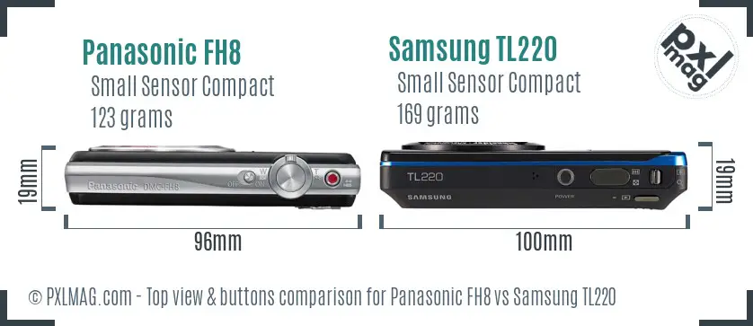 Panasonic FH8 vs Samsung TL220 top view buttons comparison