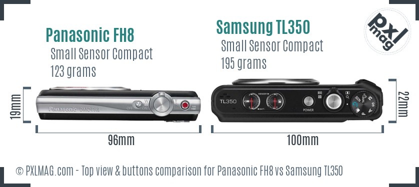 Panasonic FH8 vs Samsung TL350 top view buttons comparison