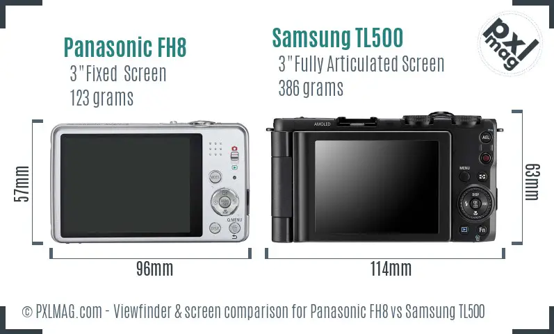 Panasonic FH8 vs Samsung TL500 Screen and Viewfinder comparison