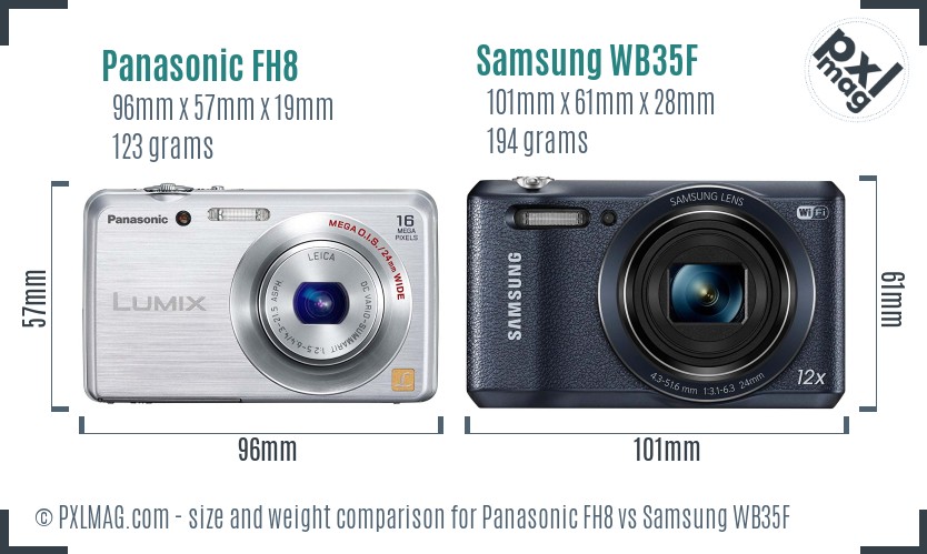 Panasonic FH8 vs Samsung WB35F size comparison