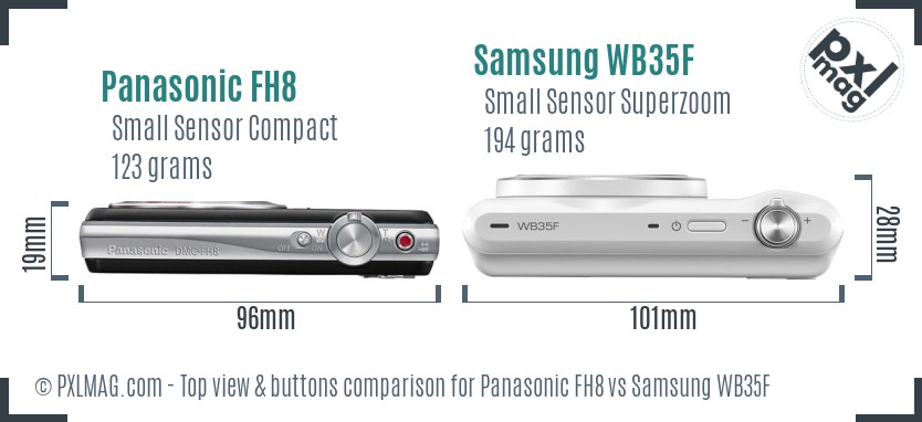 Panasonic FH8 vs Samsung WB35F top view buttons comparison