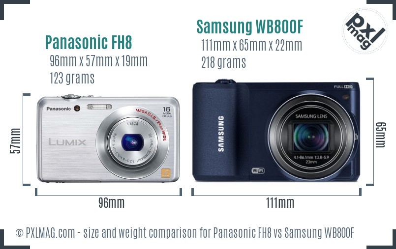 Panasonic FH8 vs Samsung WB800F size comparison