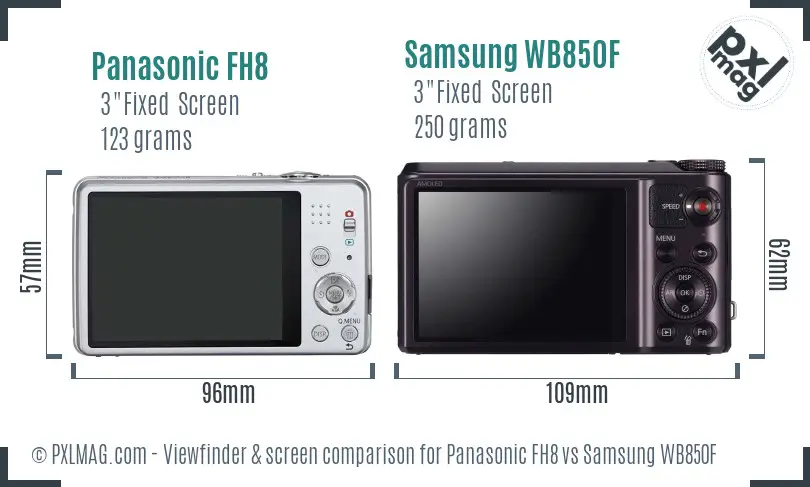 Panasonic FH8 vs Samsung WB850F Screen and Viewfinder comparison