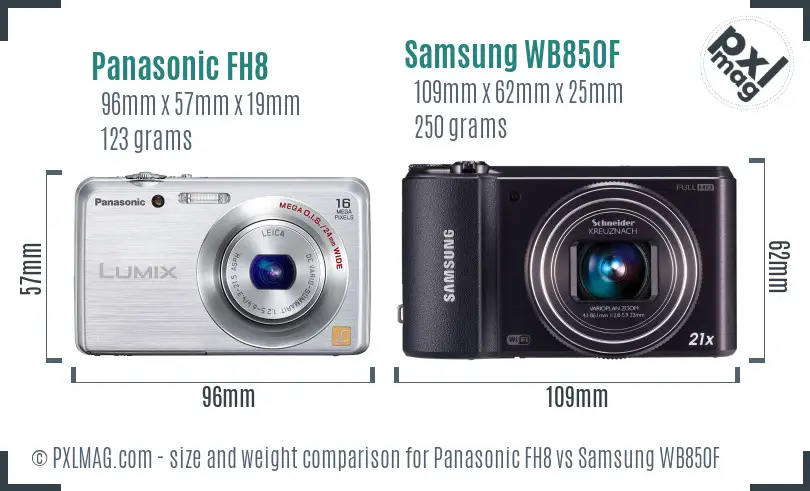 Panasonic FH8 vs Samsung WB850F size comparison