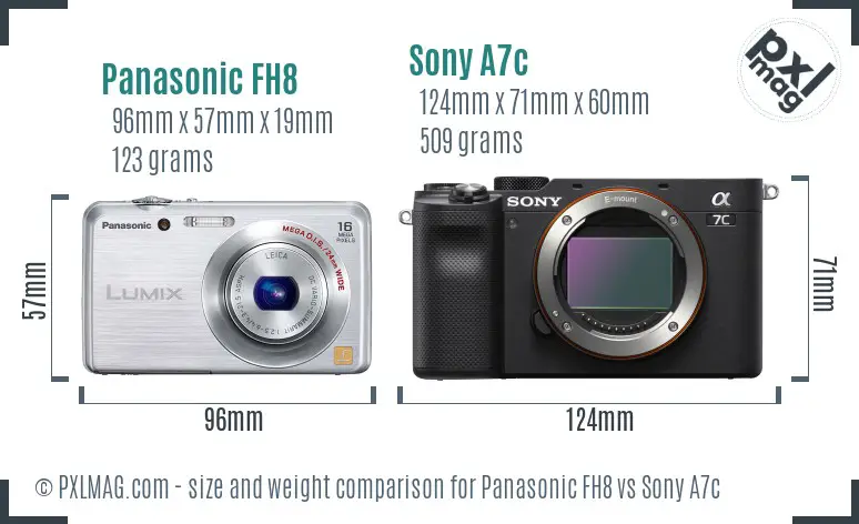 Panasonic FH8 vs Sony A7c size comparison