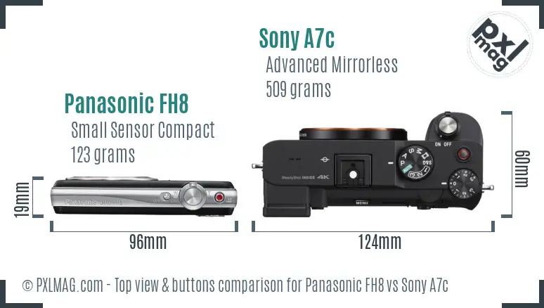 Panasonic FH8 vs Sony A7c top view buttons comparison