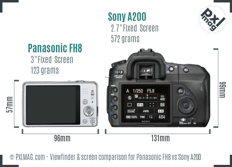 Panasonic FH8 vs Sony A200 Screen and Viewfinder comparison