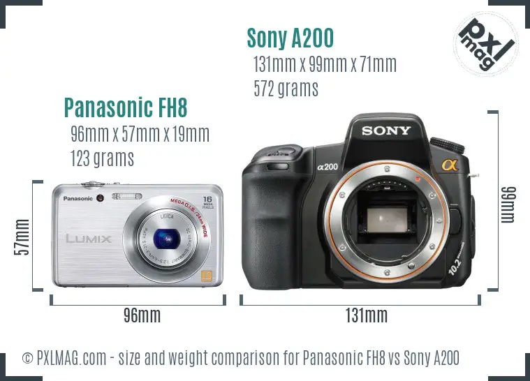 Panasonic FH8 vs Sony A200 size comparison