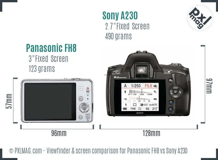 Panasonic FH8 vs Sony A230 Screen and Viewfinder comparison