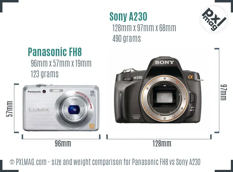 Panasonic FH8 vs Sony A230 size comparison