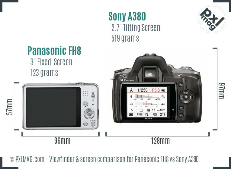 Panasonic FH8 vs Sony A380 Screen and Viewfinder comparison