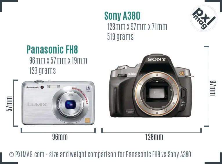 Panasonic FH8 vs Sony A380 size comparison