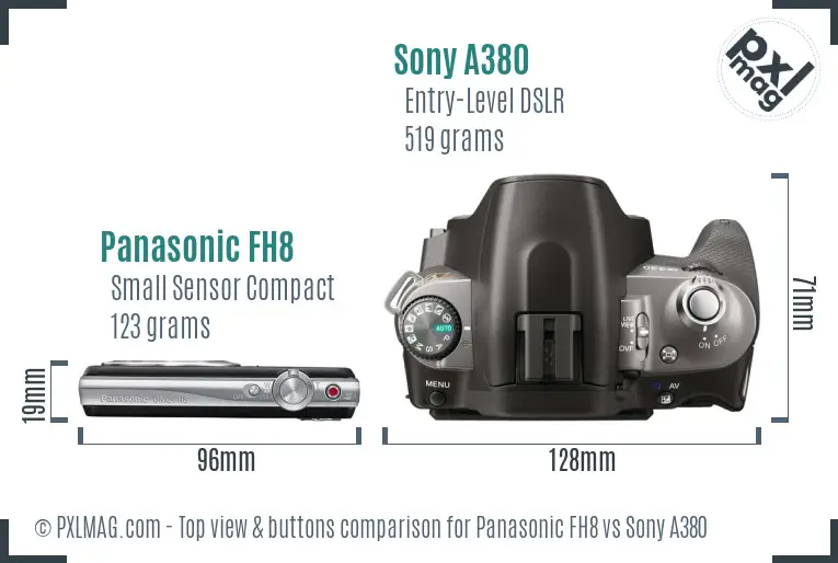 Panasonic FH8 vs Sony A380 top view buttons comparison