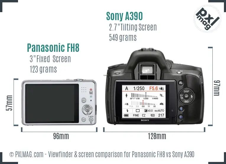 Panasonic FH8 vs Sony A390 Screen and Viewfinder comparison