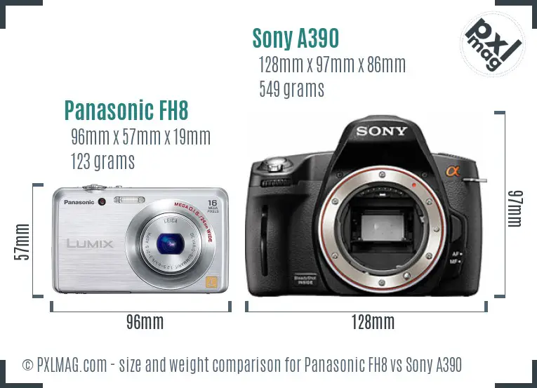 Panasonic FH8 vs Sony A390 size comparison