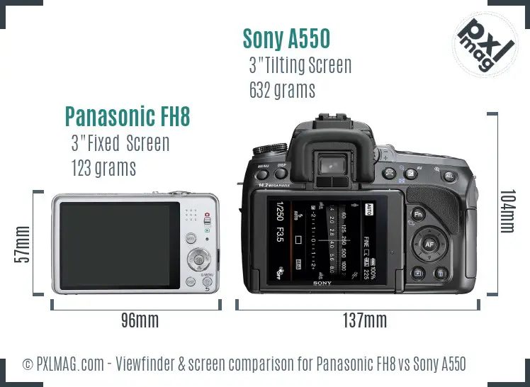 Panasonic FH8 vs Sony A550 Screen and Viewfinder comparison