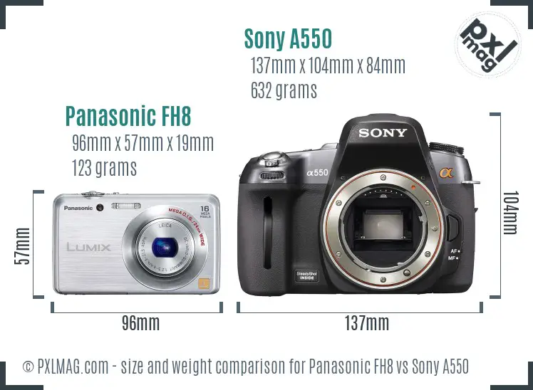 Panasonic FH8 vs Sony A550 size comparison