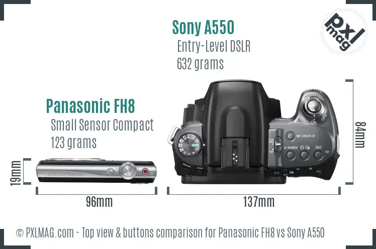 Panasonic FH8 vs Sony A550 top view buttons comparison