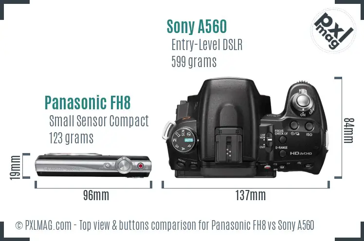 Panasonic FH8 vs Sony A560 top view buttons comparison