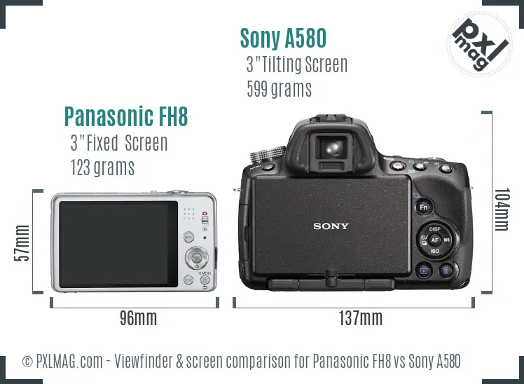 Panasonic FH8 vs Sony A580 Screen and Viewfinder comparison