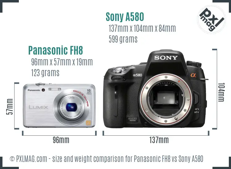 Panasonic FH8 vs Sony A580 size comparison