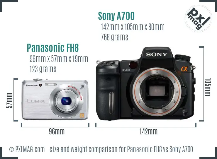 Panasonic FH8 vs Sony A700 size comparison