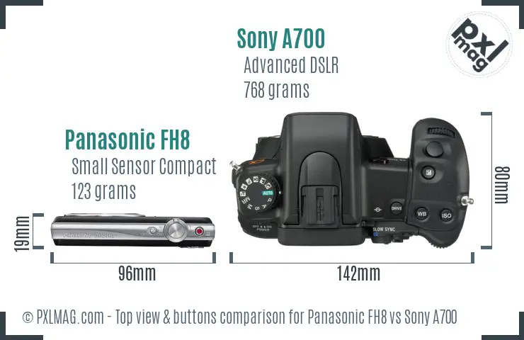 Panasonic FH8 vs Sony A700 top view buttons comparison