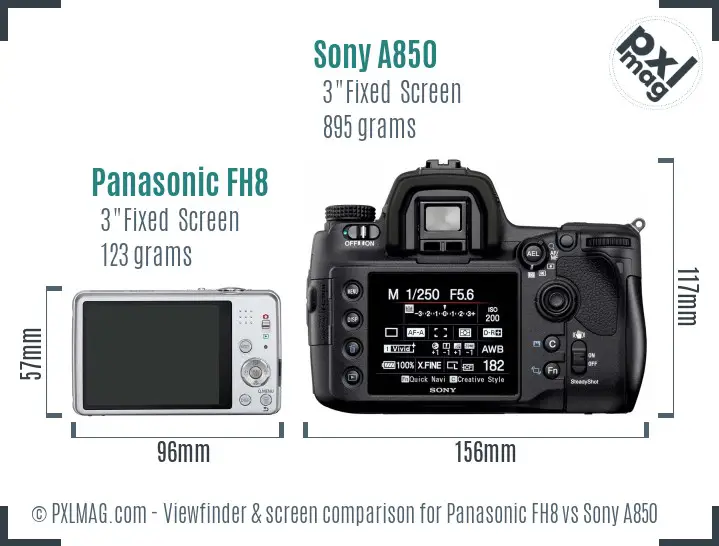 Panasonic FH8 vs Sony A850 Screen and Viewfinder comparison
