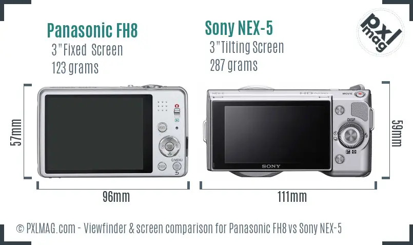 Panasonic FH8 vs Sony NEX-5 Screen and Viewfinder comparison